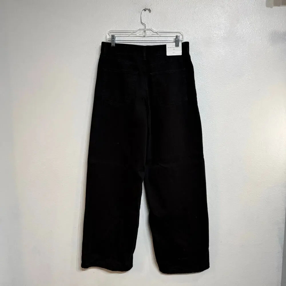 Zara Black Mid Rise Loose Fit Wide Leg Jeans Sz 8 NWT